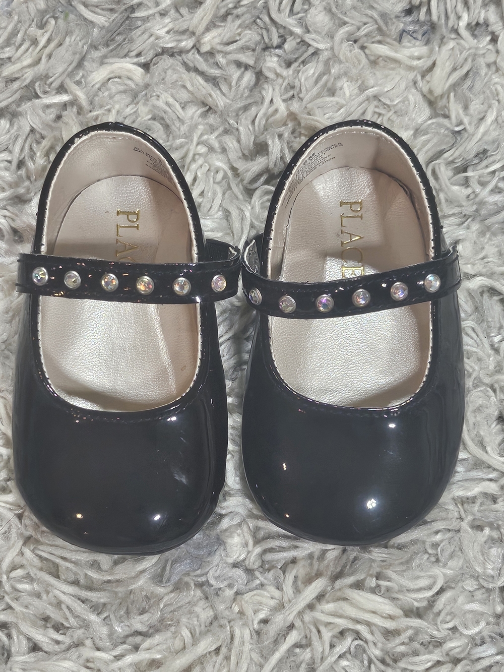 2/15$ Black Patent Mary Jane Shoes with Rhinestone Strap